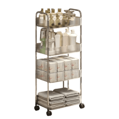 4-Tier Rolling Storage Cart, Multifunctional Transparent Storage Organizer Cart, Movable Shelf Slide Out Narrow Cart with Lockable Wheels for Kitchen, Laundry Room, Bathroom, Transparent