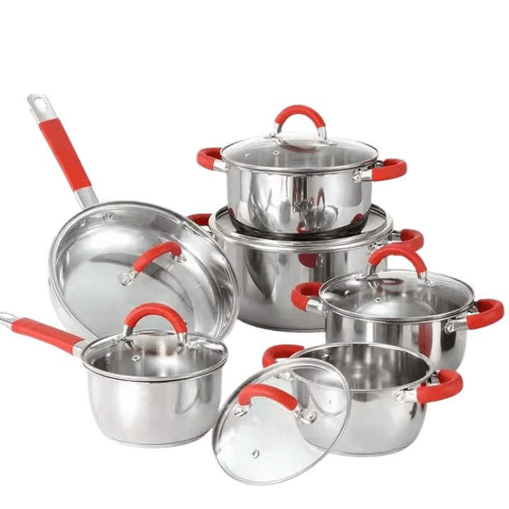 6-piece stainless steel cookware set, frying pan and saucepan included for all types of kitchens
