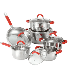 6-piece stainless steel cookware set, frying pan and saucepan included for all types of kitchens