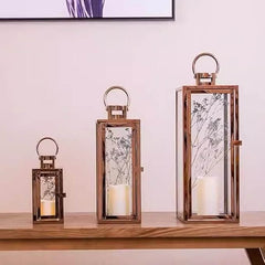 Rygcrud Modern Hurricane Candleholders Set of 3 Cuboid, Indoor Decorative Candle(Pillar) Lantern - 201 Stainless Steel and Glass, Perfect for Table Or Floor Decor. Ramadan Lanterns