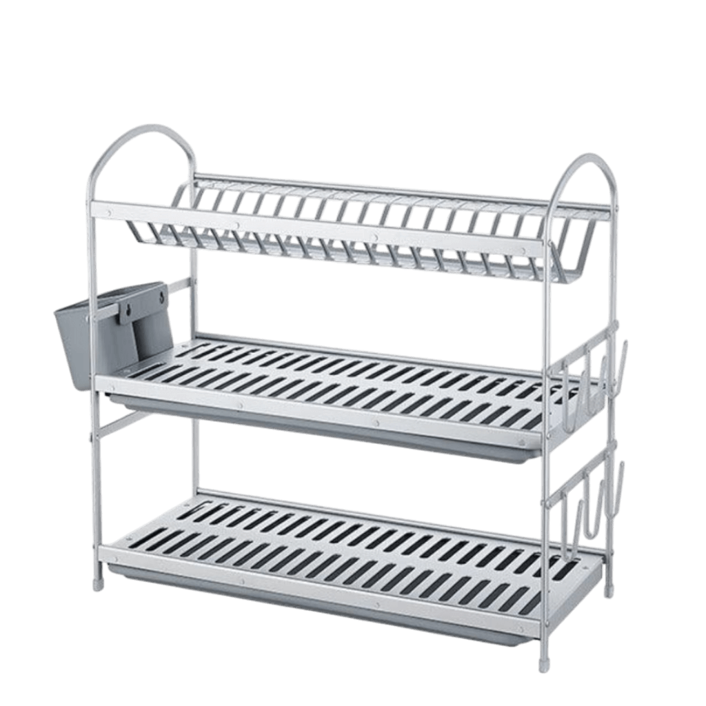 2-3 Tier Dish Drainer Rack, WHITE Dish Drying Rack Dish Rack with Drip Tray, Kitchen Drying Rack,Cutlery & Cutting Board Holder, Dish Drainer for Kitchen Counter
