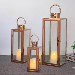 Rygcrud Modern Hurricane Candleholders Set of 3 Cuboid, Indoor Decorative Candle(Pillar) Lantern - 201 Stainless Steel and Glass, Perfect for Table Or Floor Decor. Ramadan Lanterns