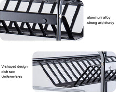2-3 Tier Dish Drainer Rack, WHITE Dish Drying Rack Dish Rack with Drip Tray, Kitchen Drying Rack,Cutlery & Cutting Board Holder, Dish Drainer for Kitchen Counter