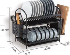 2-3 Tier Dish Drainer Rack, WHITE Dish Drying Rack Dish Rack with Drip Tray, Kitchen Drying Rack,Cutlery & Cutting Board Holder, Dish Drainer for Kitchen Counter