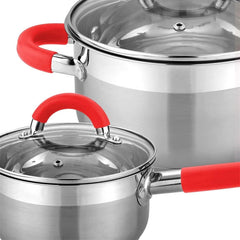 6-piece stainless steel cookware set, frying pan and saucepan included for all types of kitchens