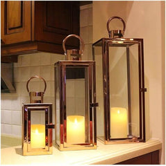 Rygcrud Modern Hurricane Candleholders Set of 3 Cuboid, Indoor Decorative Candle(Pillar) Lantern - 201 Stainless Steel and Glass, Perfect for Table Or Floor Decor. Ramadan Lanterns
