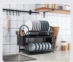 2-3 Tier Dish Drainer Rack, WHITE Dish Drying Rack Dish Rack with Drip Tray, Kitchen Drying Rack,Cutlery & Cutting Board Holder, Dish Drainer for Kitchen Counter
