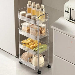 4-Tier Rolling Storage Cart, Multifunctional Transparent Storage Organizer Cart, Movable Shelf Slide Out Narrow Cart with Lockable Wheels for Kitchen, Laundry Room, Bathroom, Transparent