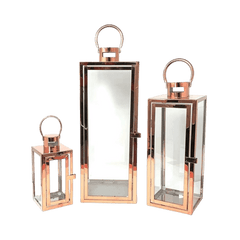 Rygcrud Modern Hurricane Candleholders Set of 3 Cuboid, Indoor Decorative Candle(Pillar) Lantern - 201 Stainless Steel and Glass, Perfect for Table Or Floor Decor. Ramadan Lanterns