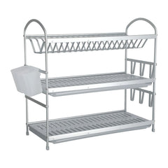 2-3 Tier Dish Drainer Rack, WHITE Dish Drying Rack Dish Rack with Drip Tray, Kitchen Drying Rack,Cutlery & Cutting Board Holder, Dish Drainer for Kitchen Counter